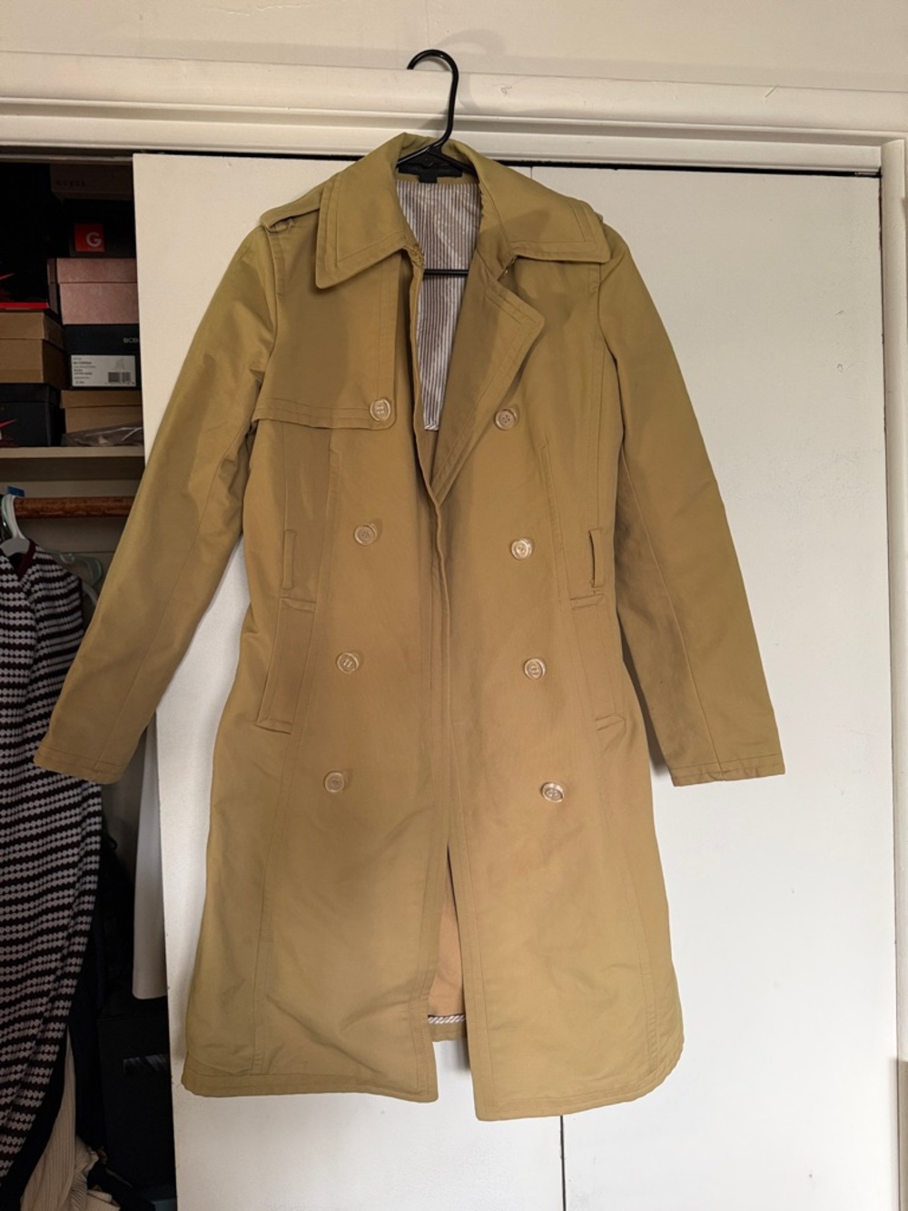 Express Men's Double-Breasted Trench Coat in Khaki